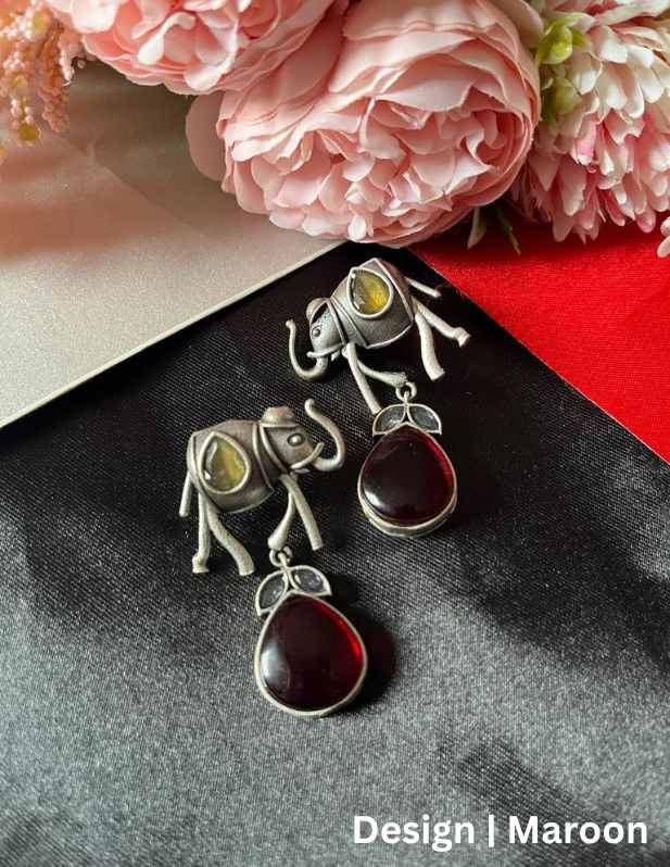 Stone Elephant Earrings maroon