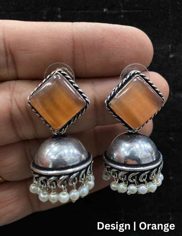 Stone Jhumka Earrings orange