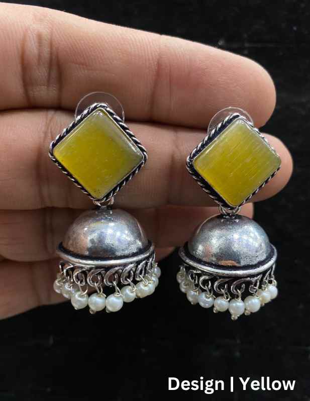 Stone Jhumka Earrings yellow