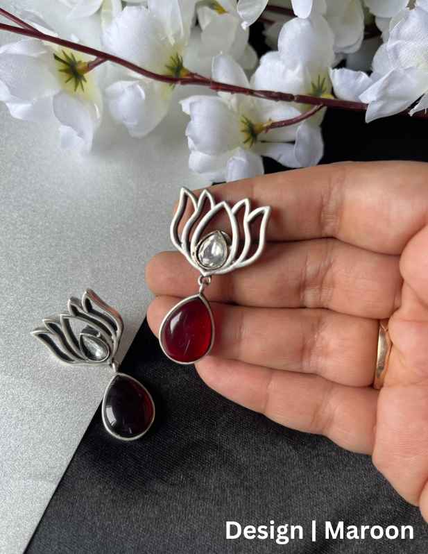 Stone Lotus Earrings maroon