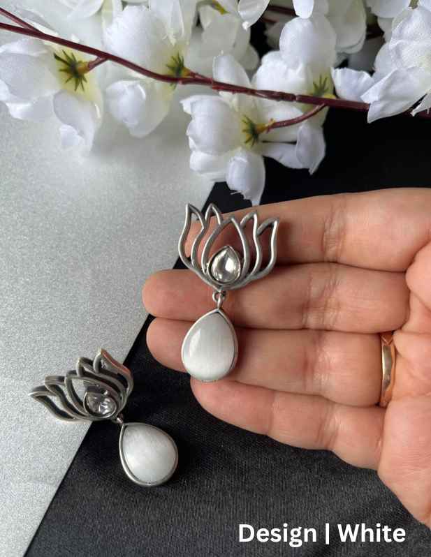 Stone Lotus Earrings wihte