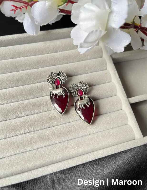 Stone Nandi Earrings maroon