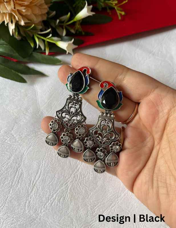 Stone Oxidised Jhumka Earrings black