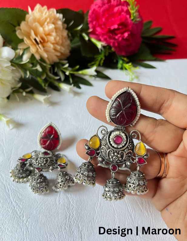 Stylish Oxidised Jhumka Earrings maroon