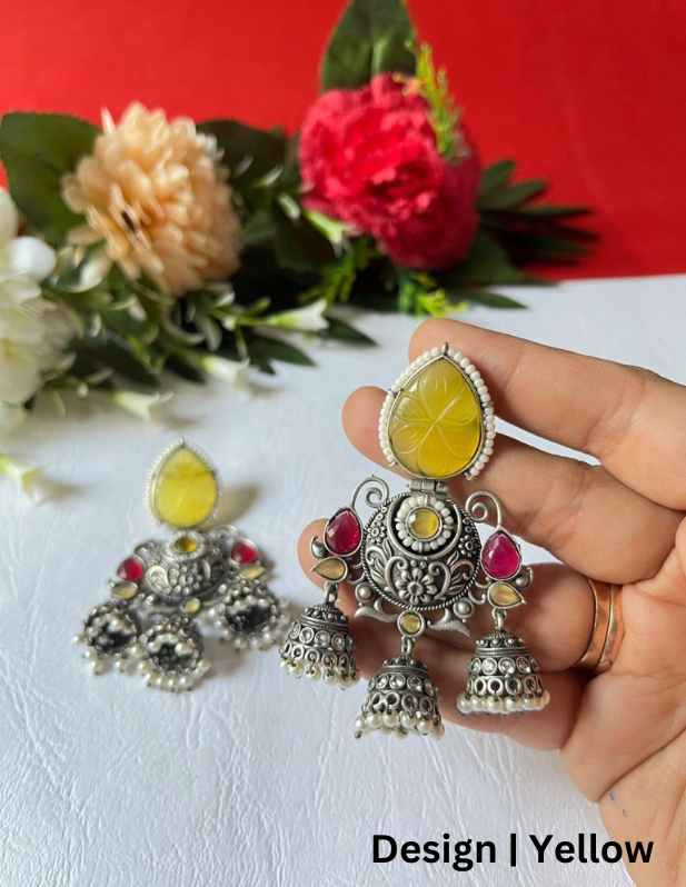 Stylish Oxidised Jhumka Earrings yellow