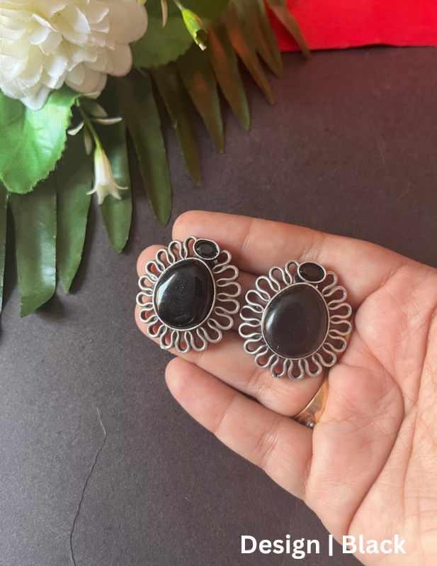 Stylish Single Stone Earrings black