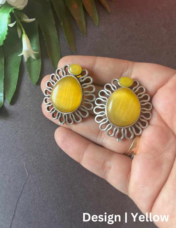 Stylish Single Stone Earrings yellow