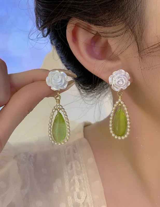 White Rose Opal Drop Earrings shop now